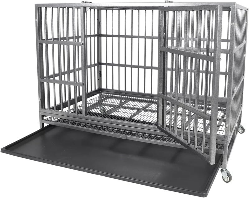 confote Indestructible Dog Crate Cage Kennel, 47 inches, High Anxiety Dog Crate with Removable Trays, Wheels and Double Door, for Medium and Large Dogs - Image 2